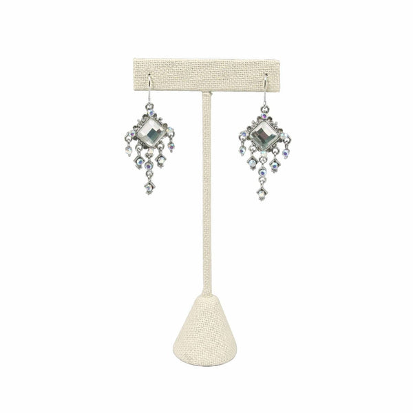 #ED-2402N-LE Medium Metal  T Shape Earring Stand Burlap Linen