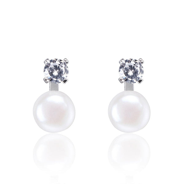 #GIF-P0502E Silver Plated Near Round Freshwater Cultured Pearl with Rhinestone Earrings