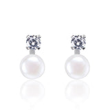#GIF-P0502E Silver Plated Near Round Freshwater Cultured Pearl with Rhinestone Earrings