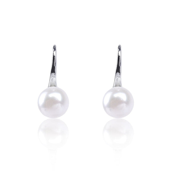 #GIF-P0509E Silver Plated Button Freshwater Cultured Pearl Earrings