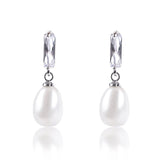 #GIF-P0511E Silver Plated 9mm Rhinestone Freshwater Pearl Earrings