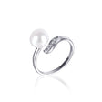 #GIF-P5004R Adjustable Silver Plated Button Freshwater Cultured Pearl with Rhinestone Ring