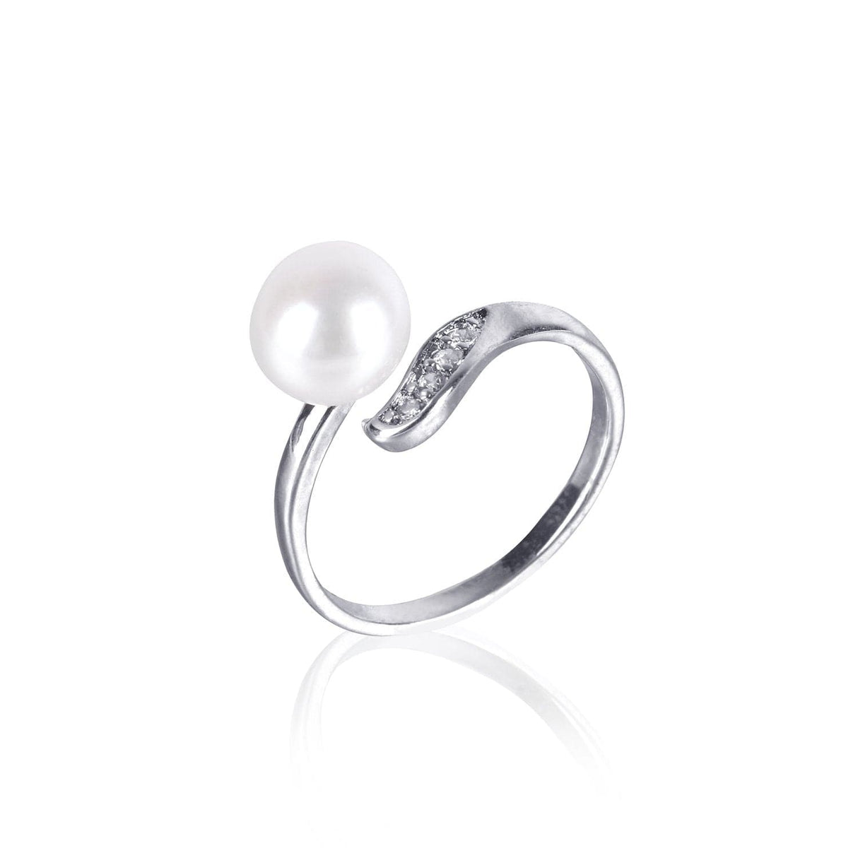 #GIF-P5004R Adjustable Silver Plated Button Freshwater Cultured Pearl with Rhinestone Ring