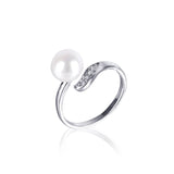 #GIF-P5004R Adjustable Silver Plated Button Freshwater Cultured Pearl with Rhinestone Ring