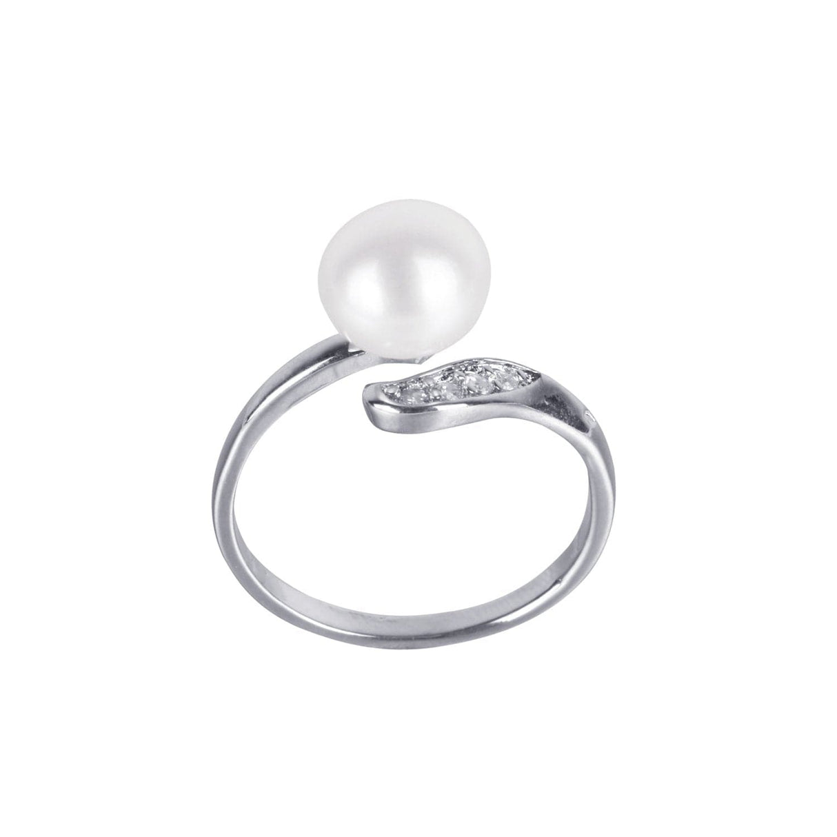 #GIF-P5004R Adjustable Silver Plated Button Freshwater Cultured Pearl with Rhinestone Ring