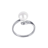 #GIF-P5004R Adjustable Silver Plated Button Freshwater Cultured Pearl with Rhinestone Ring
