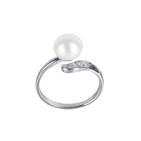 #GIF-P5004R Adjustable Silver Plated Button Freshwater Cultured Pearl with Rhinestone Ring