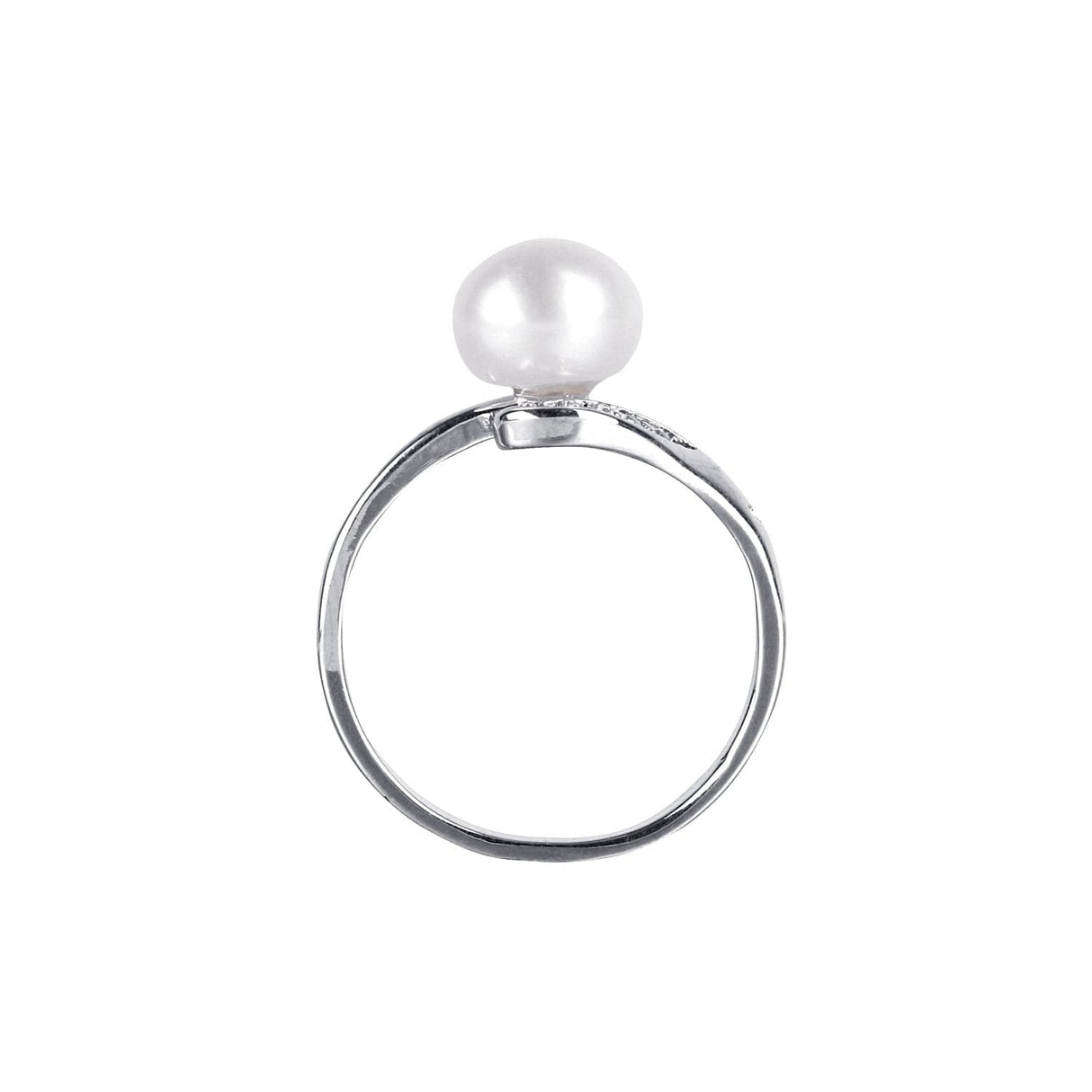 #GIF-P5004R Adjustable Silver Plated Button Freshwater Cultured Pearl with Rhinestone Ring