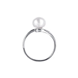 #GIF-P5004R Adjustable Silver Plated Button Freshwater Cultured Pearl with Rhinestone Ring