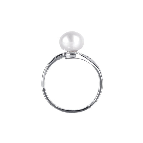 #GIF-P5004R Adjustable Silver Plated Button Freshwater Cultured Pearl with Rhinestone Ring