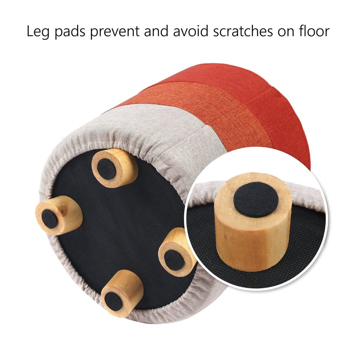 #HOM6420 Wooden Round Upholstered Footstool Footrest with Removable Colorful Polyester Cover