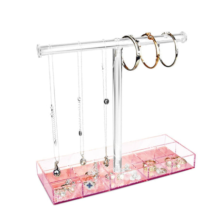 #JWY429-PK Acrylic Rose Gold Mirror Base T-bar Jewelry Display