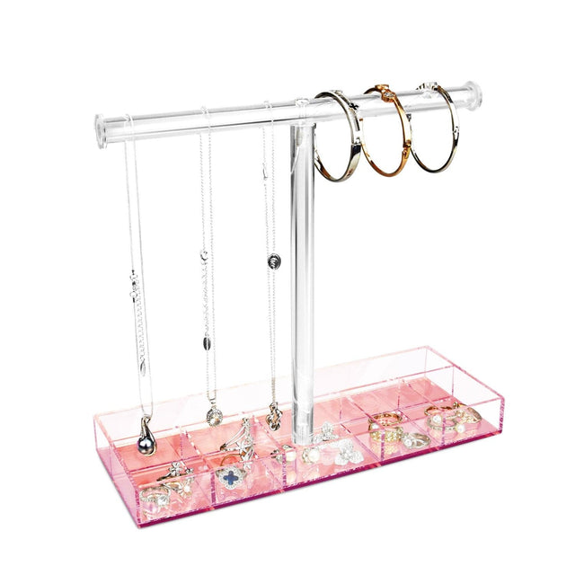#JWY429-PK Acrylic Rose Gold Mirror Base T-bar Jewelry Display