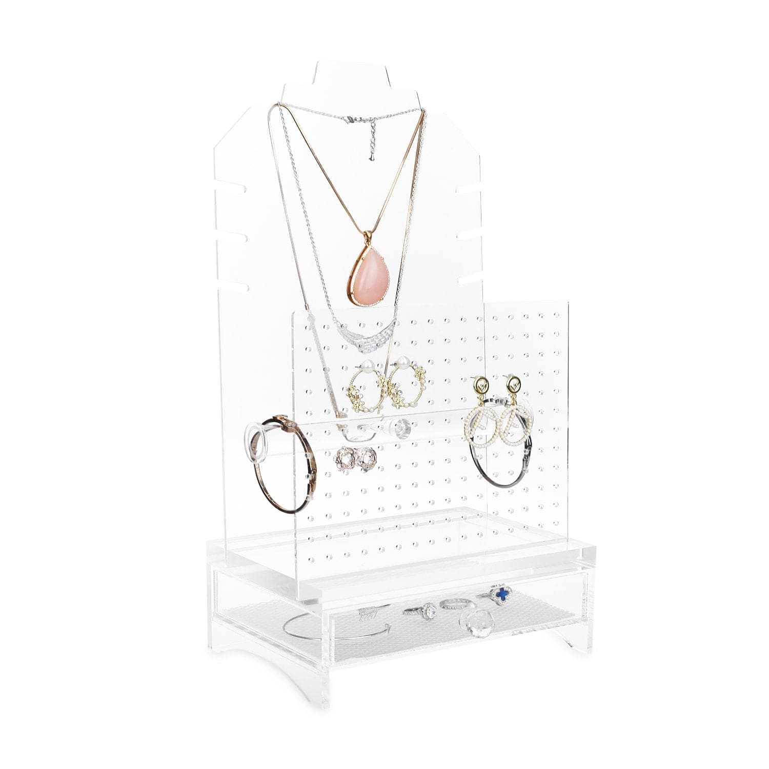 Plymor Clear Acrylic Rotating Necklace / Keychain Display Stand Holder, 21  H x 8 W x 8 D (Has 8 Hooks for Necklaces)