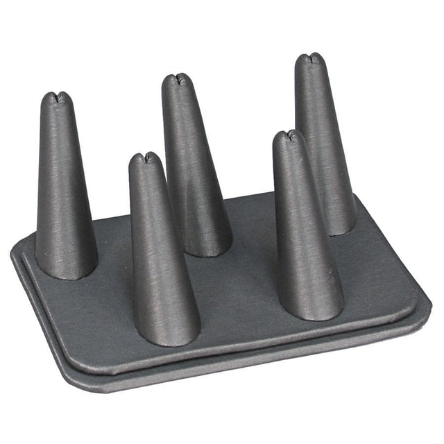 Faux Leather Steel Grey 5 Finger Ring Display -Nile Corp