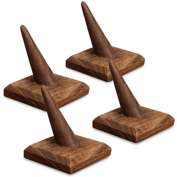 #WDT321R-BRx4 Wooden Ring Holder Stand 4 Pcs Set, Brown Color