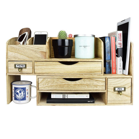 #SAT107 Adjustable Wooden Desktop Organizer Office Supplies Storage