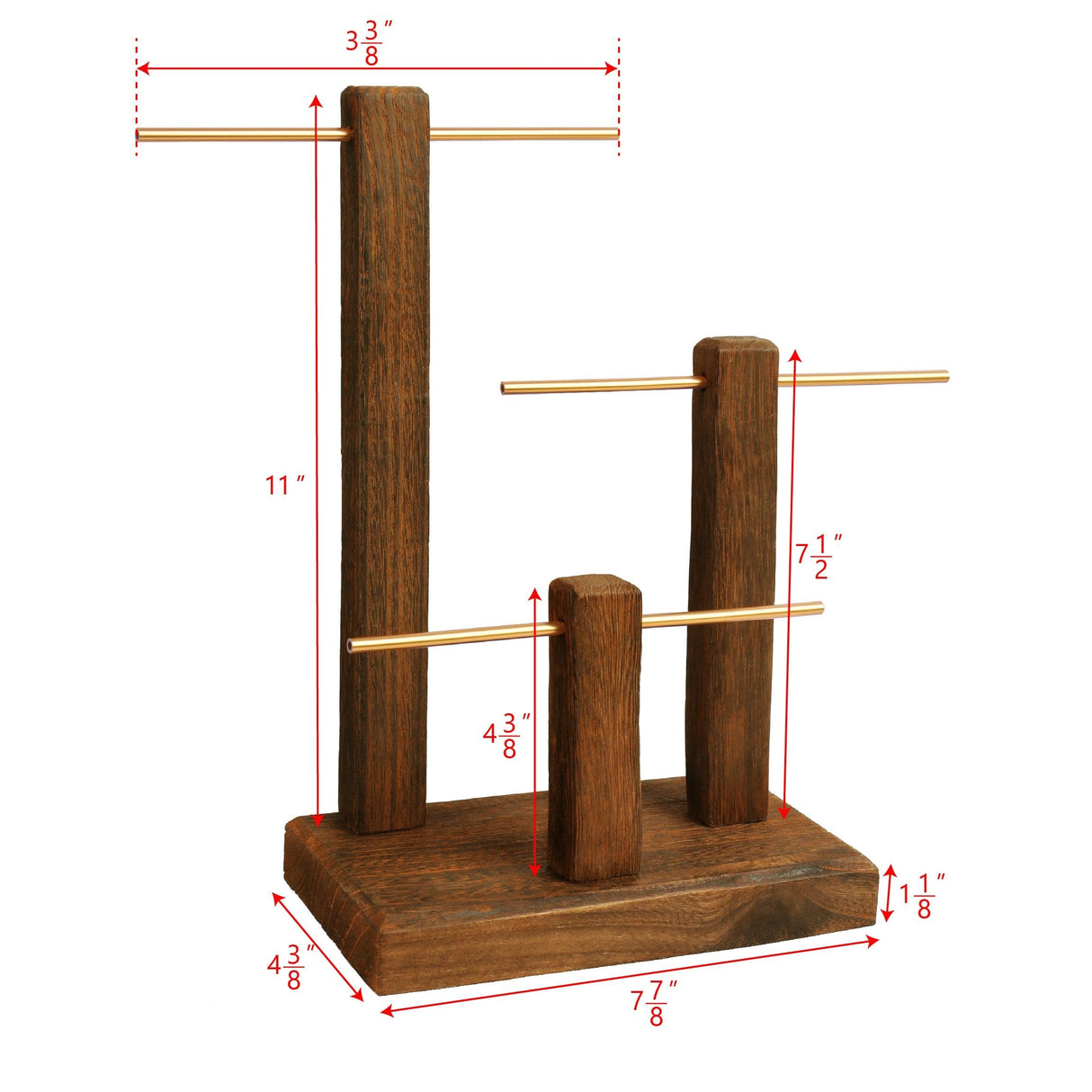 #WD1303 3-Tiers Wooden Adjustable Aluminum Bar Necklace Display Stand
