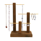 #WD1303 3-Tiers Wooden Adjustable Aluminum Bar Necklace Display Stand