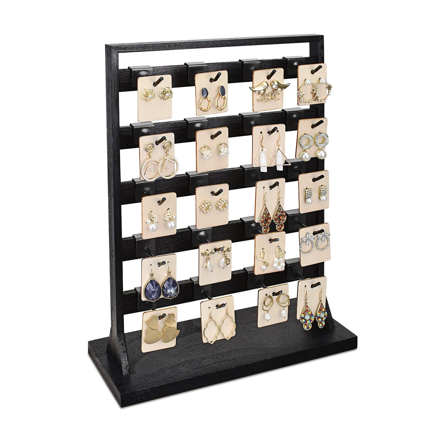 #WD2005 Wooden Jewelry earring rack display with 20 black hooks