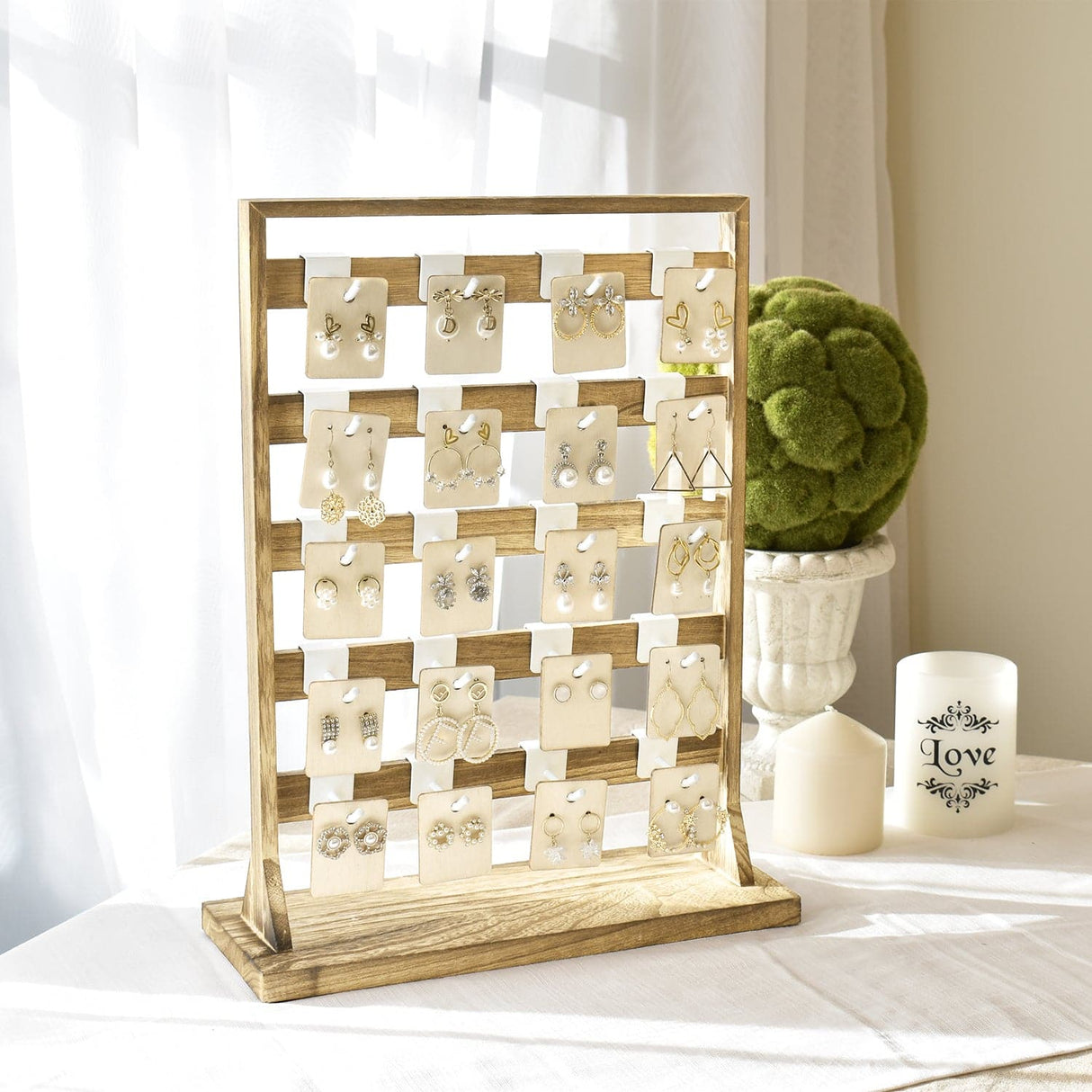 #WD2005 Wooden Hanger hook jewelry rack display with 20 white hooks