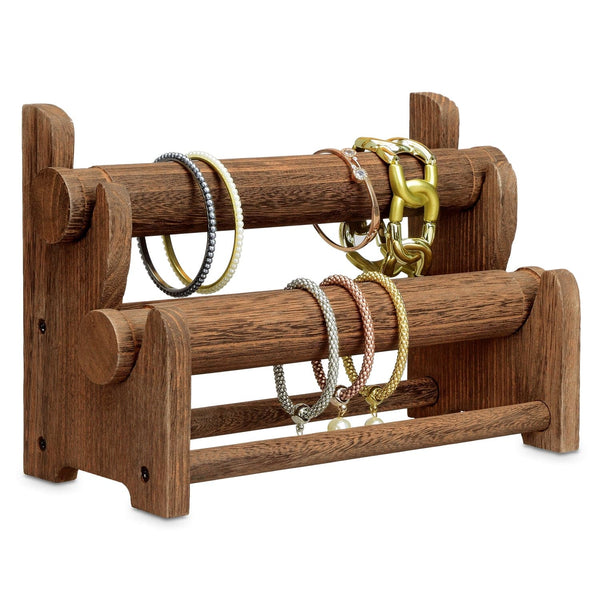 #WD3802 Wooden 2 Tier Bar Jewelry Bracelet Bangle Holder