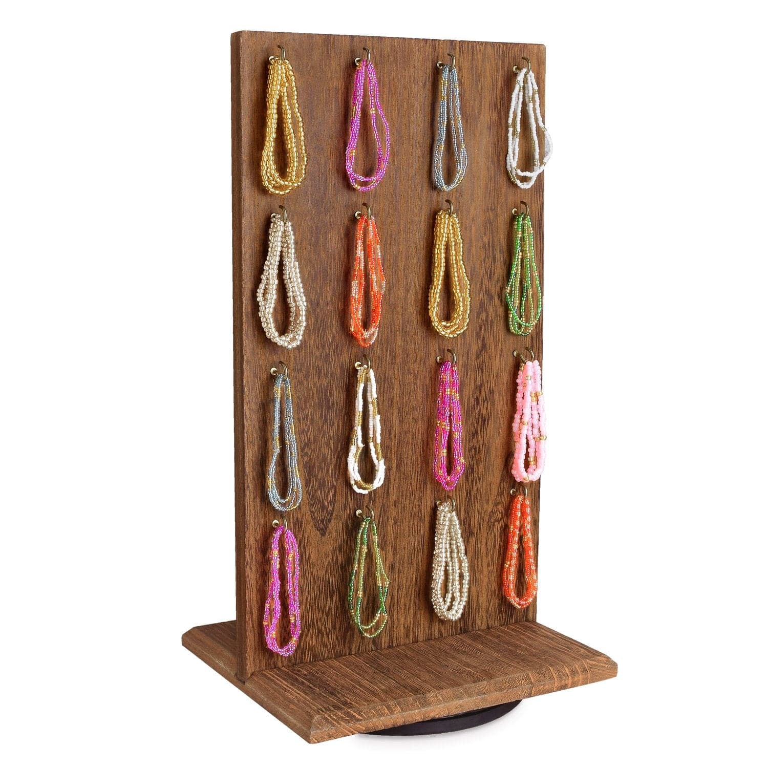 WD5062 Wooden Rotating Two-Sided Jewelry Display Stand 32 Hooks