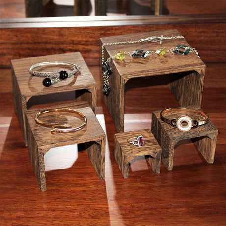 #WD525BR 5 Pieces Wooden Multi Functions Jewelry Display Riser, Brown Color