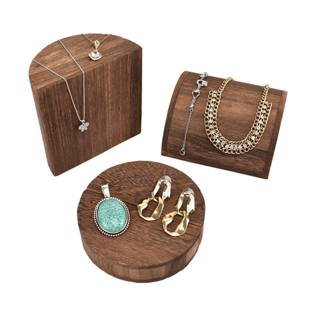 #WD554BR 4 Pcs Wood Half-Moon Shaped Jewelry Display Riser