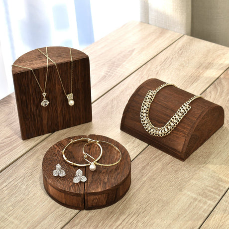 #WD554BR 4 Pcs Wood Half-Moon Shaped Jewelry Display Riser