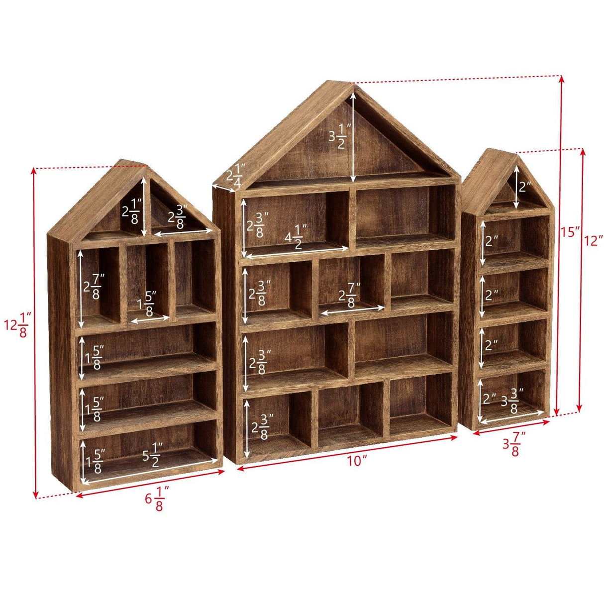 #WD5703 House-Shaped Wooden Shadow Display Shelf, Set of 3