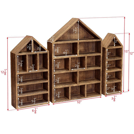 #WD5703 House-Shaped Wooden Shadow Display Shelf, Set of 3