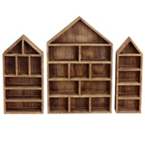 #WD5703BR House-Shaped Wooden Shadow Display Shelf, Set of 3, Brown