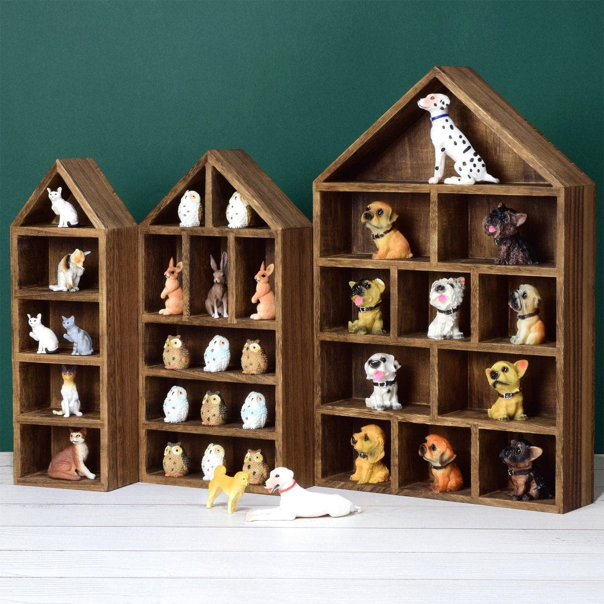 #WD5703 House-Shaped Wooden Shadow Display Shelf, Set of 3