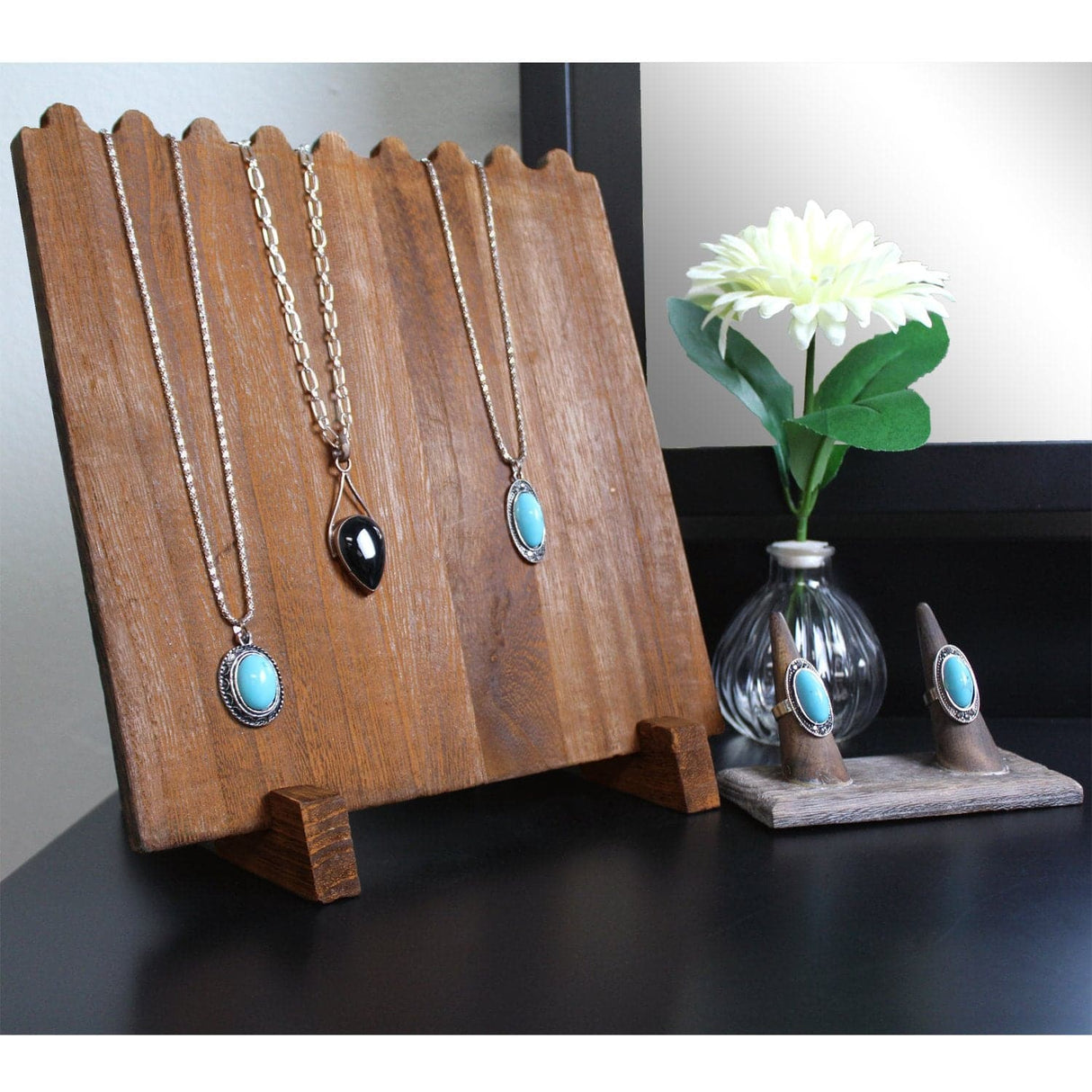 #WD609 Wooden Plank Jewelry Necklace Display Stand for 8 Necklaces