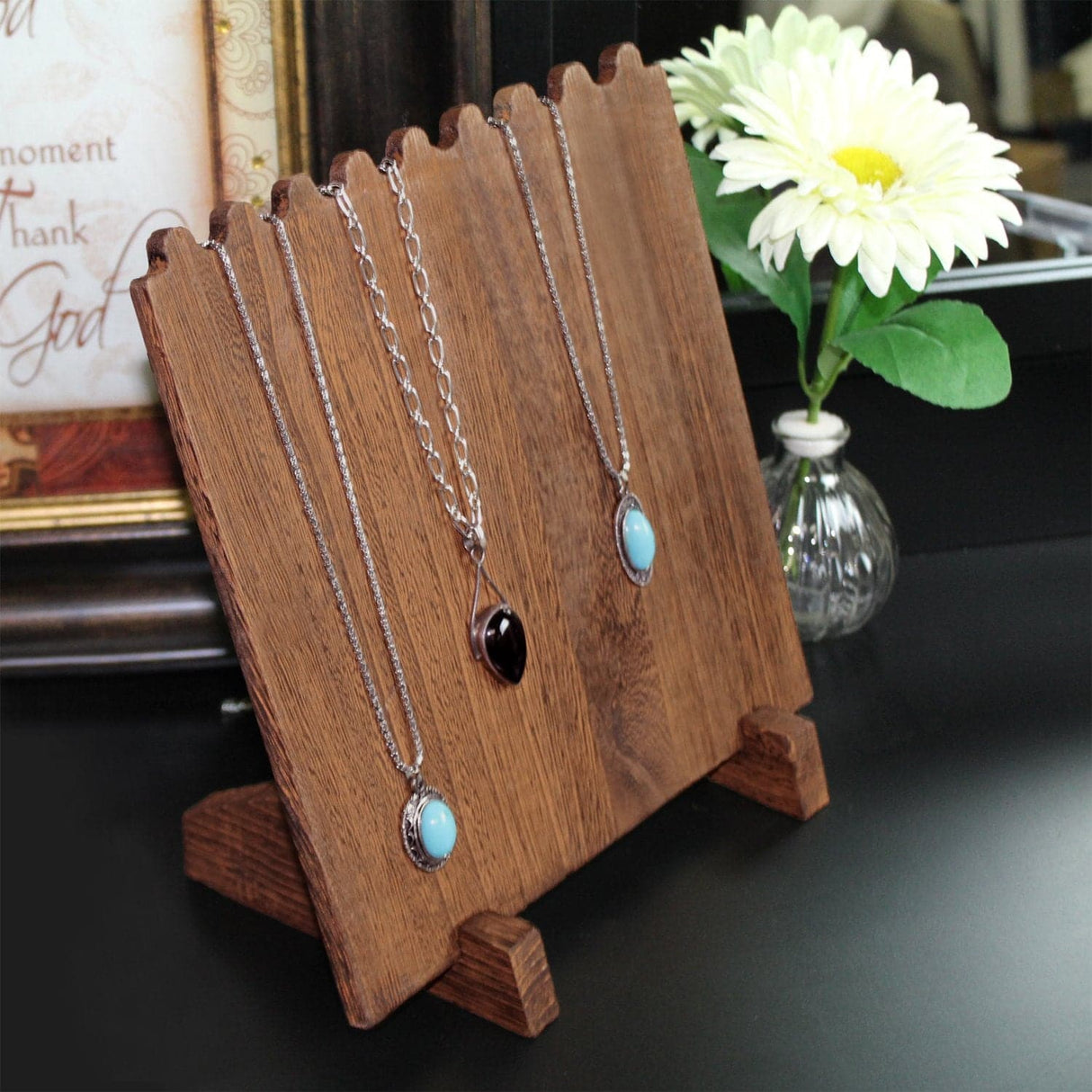 #WD609 Wooden Plank Jewelry Necklace Display Stand for 8 Necklaces