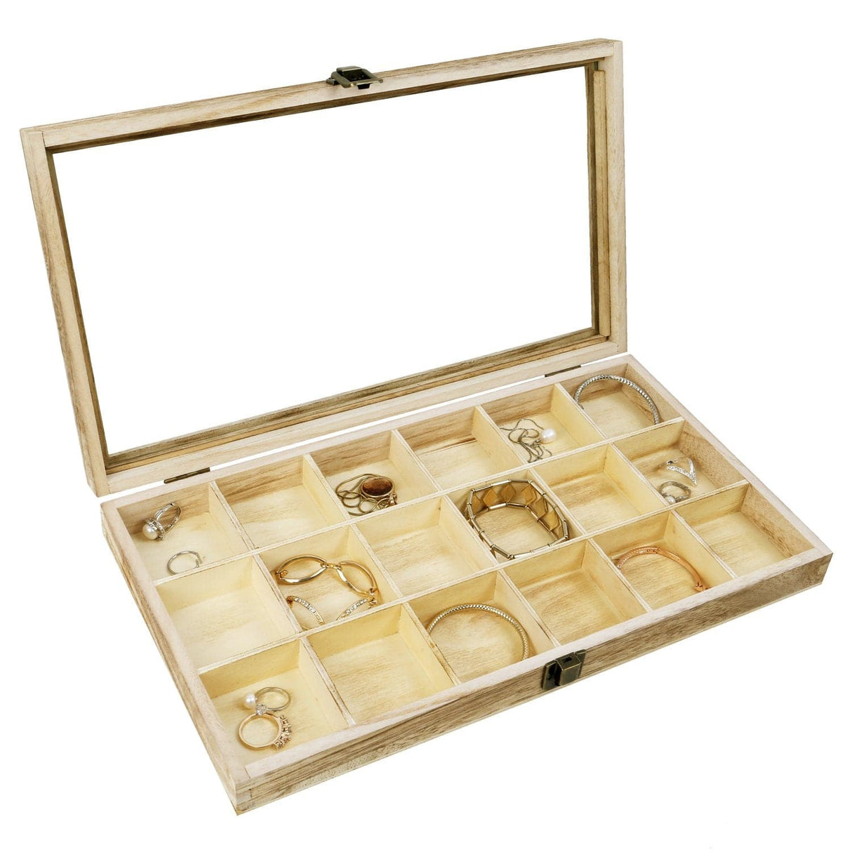#WD63 Wooden 18 Compartment Jewelry Storage Case 