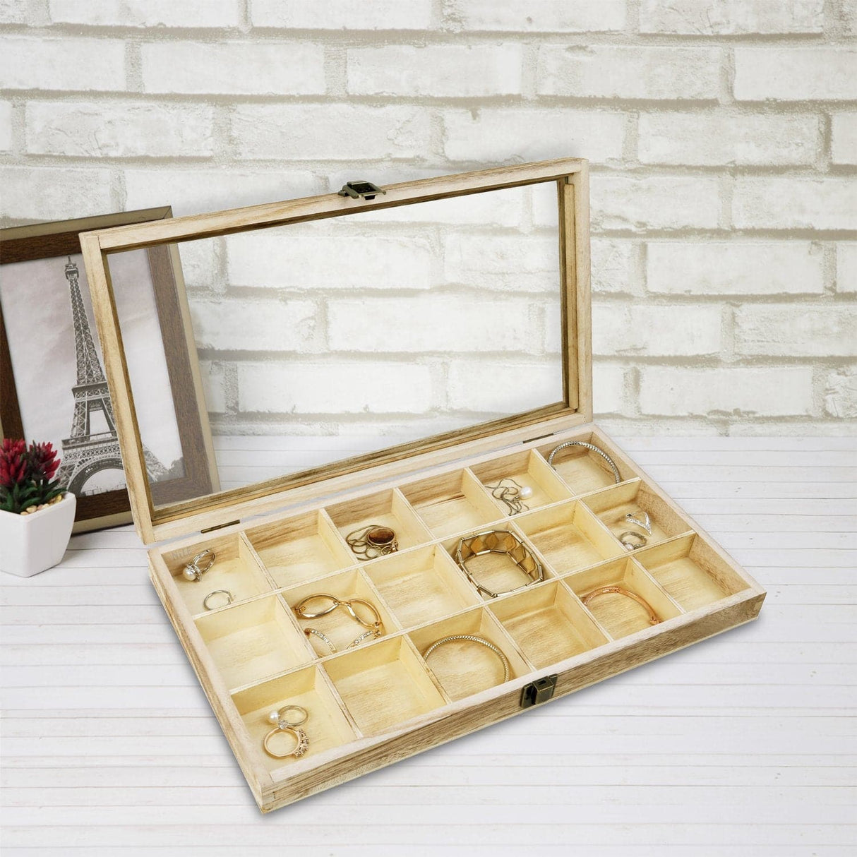 #WD63 Wooden 18 Compartment Jewelry Storage Case 