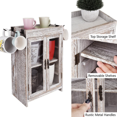 #WD7640 Wooden Countertop Multipurpose Storage Cabinet  4 hooks