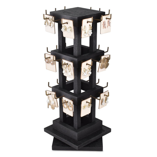 #WDJ5036  Natural Wood Rotating 36 Hooks Jewelry Tower