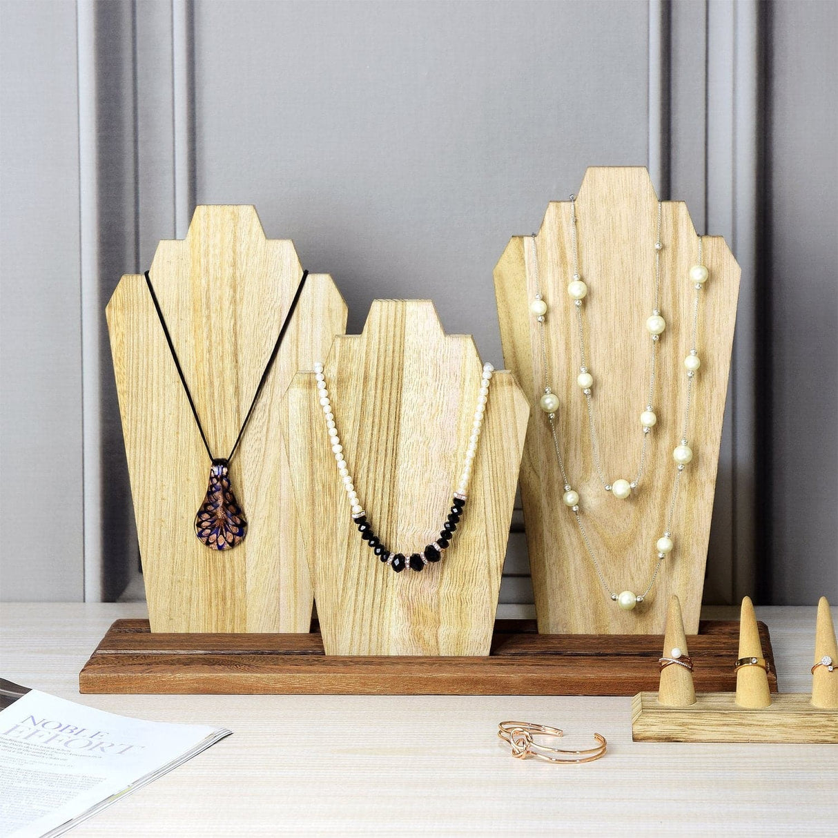 #WDN64 Wooden Necklace Holder Jewelry Display Bust Stand