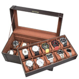 Deluxe Espresso Brown Watch Display Storage Case with Lock-Nile Corp